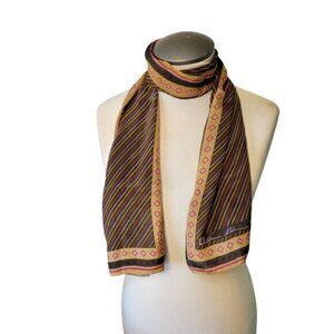 Vintage Anne Klein Rectangle Scarf Black Red Gold Purple Diagonal Stripe